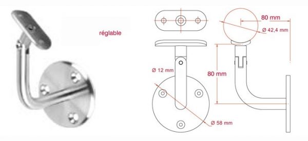 Support de rampe réglable -Inox