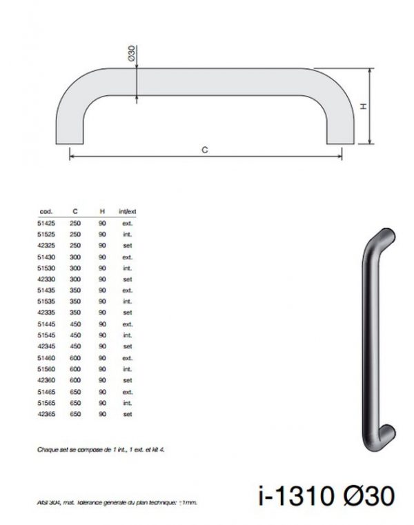 Paire de poignée de tirage inox simple